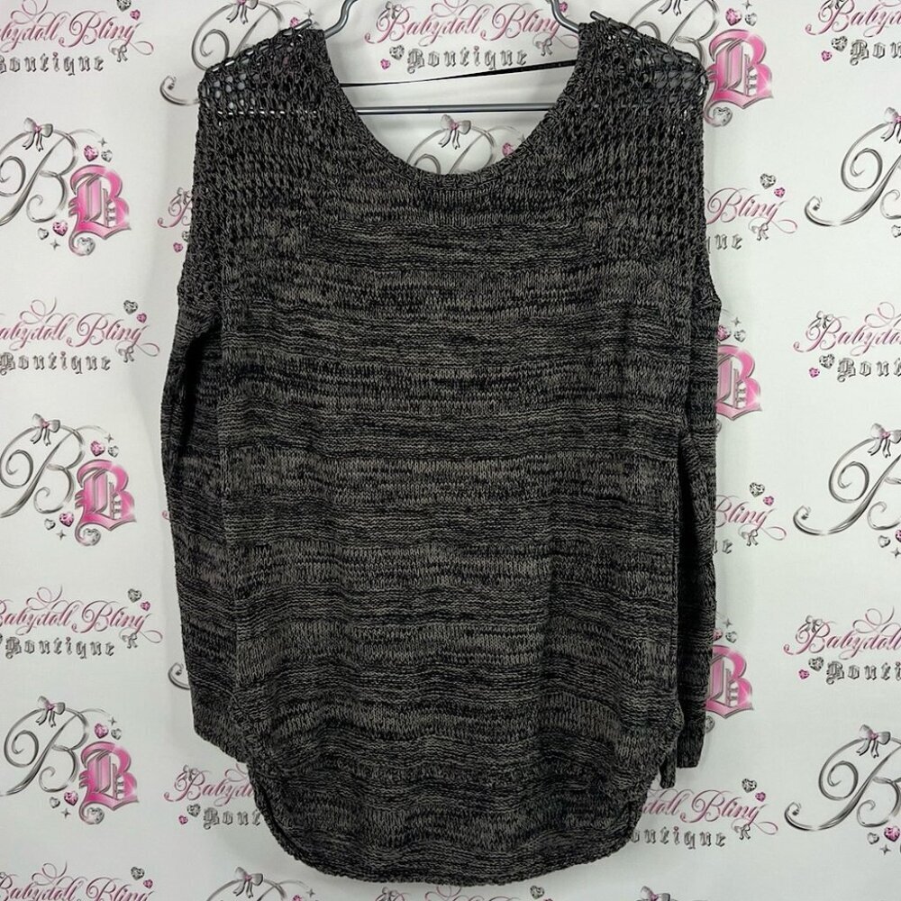 Volcom sweater knit crochet heathered grey black Charcoal Women's Sweater